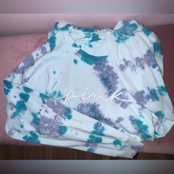 PINK Tie-Dye Crewneck Tee in Teal & Lavender - Picture 3 of 7